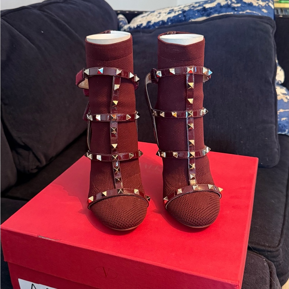 Valentino Women's Dark Red Studded Heeled Boots